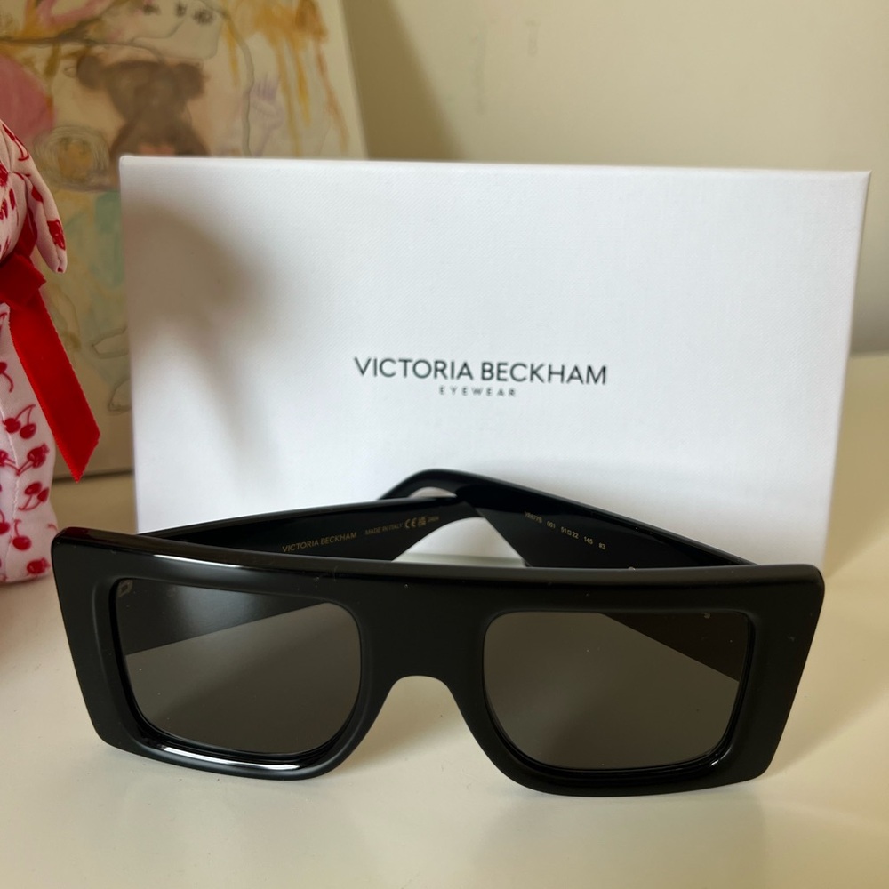 Victoria Beckham VB677S 001 Square Black Sunglasses with Gold Accents